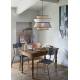 Suspension Singapour XL Market Set Luminaire Moderne en Cannage Naturel et Lin Lavé Couleur Nude et Gris Clair 58x58x180cm