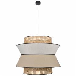 Suspension Singapour XXL Market Set Luminaire Moderne en Cannage Naturel et Lin Lavé Couleur Gris Clair et Nude 78x78x330cm