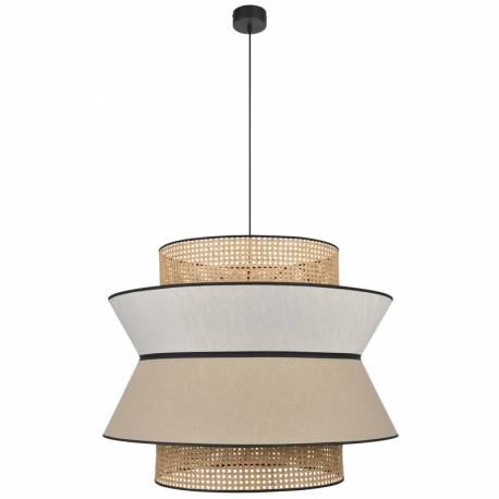 Suspension Singapour XXL Market Set Luminaire Moderne en Cannage Naturel et Lin Lavé Couleur Gris Clair et Nude 78x78x330cm