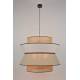 Suspension Singapour XXL Market Set Luminaire Moderne en Cannage Naturel et Lin Lavé Couleur Gris Clair et Nude 78x78x330cm