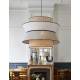 Suspension Singapour XXL Market Set Luminaire Moderne en Cannage Naturel et Lin Lavé Couleur Gris Clair et Nude 78x78x330cm