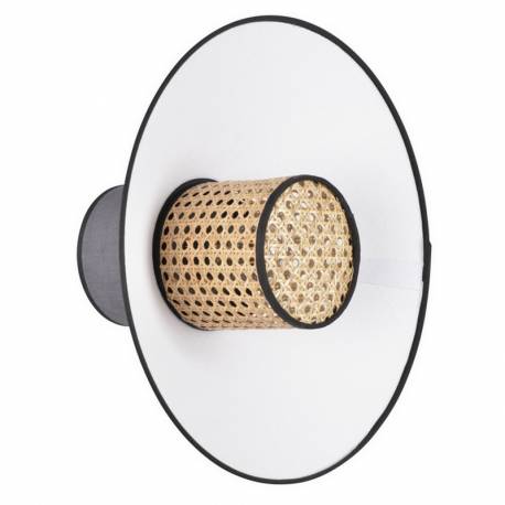 Applique Singapour Market Set Luminaire Moderne en Cannage Naturel et Lin Lavé Couleur Blanc et Anthracite 40x40x40cm