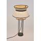 Lampe Singapour Market Set Luminaire Moderne en Métal Noir Cannage Naturel et Lin Lavé Couleur Nude et Gris Clair 30x30x56cm