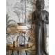 Lampe Singapour Market Set Luminaire Moderne en Métal Noir Cannage Naturel et Lin Lavé Couleur Nude et Gris Clair 30x30x56cm