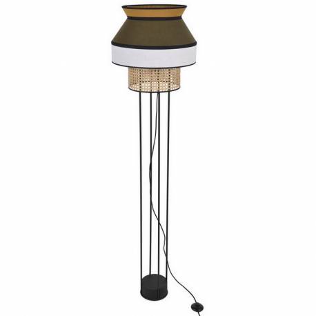 Lampadaire Singapour Market Set Luminaire Moderne Métal Noir Cannage Naturel et Lin Lavé Multicolore 40x40x158cm