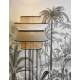 Lampadaire Singapour Market Set Luminaire Moderne Métal Noir Cannage Naturel et Lin Lavé Couleur Nude et Gris Clair 40x40x157cm