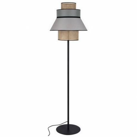 Lampadaire Extérieur Singapour Market Set Luminaire Métal Noir Cannage Naturel et Textile Couleur Sable et Algues 55x55x187cm