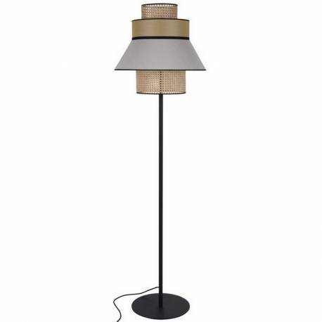 Lampadaire Extérieur Singapour Market Set Luminaire Métal Noir Cannage Naturel et Textile Couleur Sable et Miel 55x55x187cm