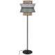 Lampadaire Extérieur Singapour Market Set Luminaire Métal Noir Cannage Naturel et Lin Lavé Couleur Sable et Algues 55x55x189cm