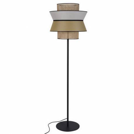 Lampadaire Extérieur Singapour Market Set Luminaire Métal Noir Cannage Naturel et Textile Couleur Sable et Miel 55x55x189cm