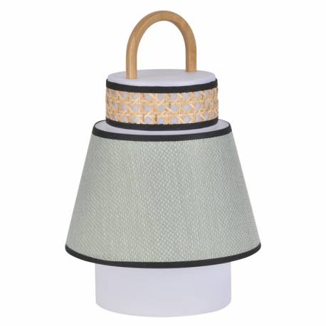 Lampe Portative Extérieur Singapour Market Set en Polypropylène Textile et Bois Couleur Algue Blanc et Noir 21,5x21,5x32,5cm