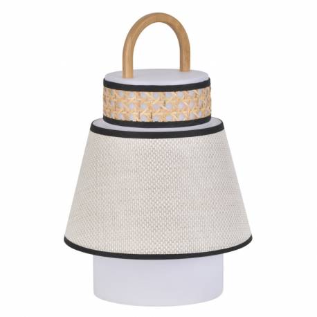 Lampe Portative Extérieur Singapour Market Set en Polypropylène Textile et Bois Couleur Sable Blanc et Noir 21,5x21,5x32,5cm