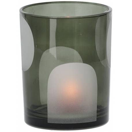 Photophore Polka Athezza Porte Bougie Bougeoir Moderne Motifs Ronds Blanc en Verre Vert 10x10x12,5cm