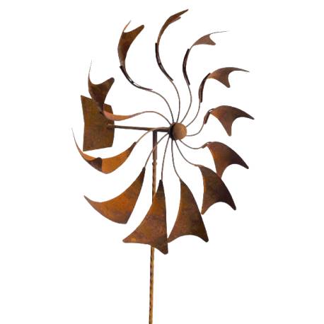 Eolienne Moulin à Vent Mobile Décoration de Jardin en Acier Brut Oxydé 50x50x208cm