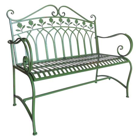 Banc 2 Places Hortense Banquette de Jardin Fauteuil 2 Personnes en Métal Patiné Vert 48x97,5x113cm