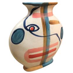 Vase Fine Décoration à Poser Originale Soliflore Moderne en Grès Multicolore 6,5x27x30cm