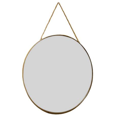 Miroir Mural avec Chaînette Glace à Suspendre de Forme Ronde Déco Murale en Métal Doré 0,2x35x35cm