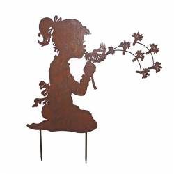 2 Silhouettes De Jardin En Métal - Enfants Chassant Un Papillon - Dimensions ~34x19 Cm Et 31x13 Cm - Décoration Extérieure