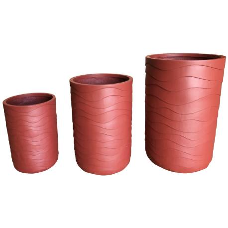 Lot de 3 Jardinières Bac à Plantation Pot de Fleurs Cache-Pot en Résine Rouge Motif Vagues 3 Tailles