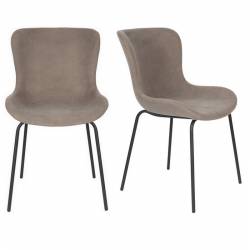 Lot de 2 Chaises Junzo Woody Assises de Table Modernes Duo de Sièges en Métal Noir et Velours Gris 48x56x81,5cm