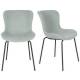 Lot de 2 Chaises Junzo Woody Assises de Table Modernes Duo de Sièges en Métal Noir et Velours Vert Clair 48x56x81,5cm