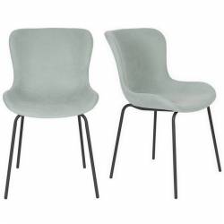 Lot de 2 Chaises Junzo Woody Assises de Table Modernes Duo de Sièges en Métal Noir et Velours Vert Clair 48x56x81,5cm