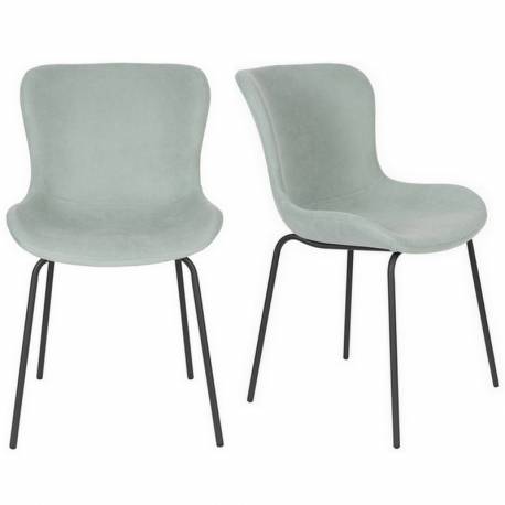 Lot de 2 Chaises Junzo Woody Assises de Table Modernes Duo de Sièges en Métal Noir et Velours Vert Clair 48x56x81,5cm