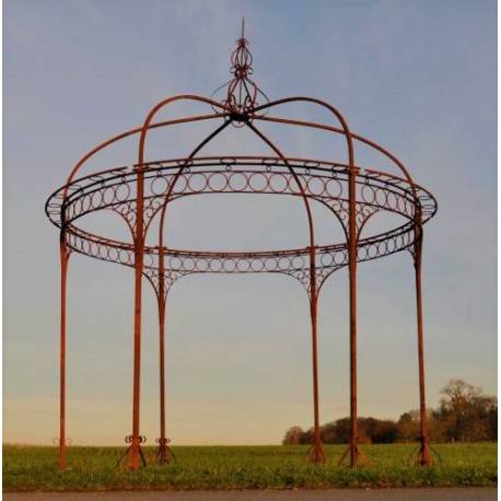 Grande Tonnelle Ronde Gloriette de Jardin en Acier Brut Oxydé 300x300x400cm