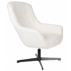 Fauteuil Yuki Blanc Cassé Woody Siège Pivotant Assise de Salon Moderne en Tissu Blanc et Métal Noir 73x84,5x94,5cm