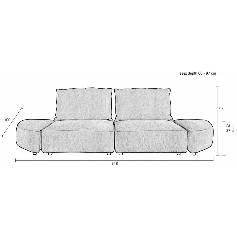 Canapé Modulable Hunter Zuiver Sofa 3 Places Assise de Salon Moderne Siège  en Tissu Côtelé Couleur Sable et Bois 87x100x318cm - L'Héritier du Temps