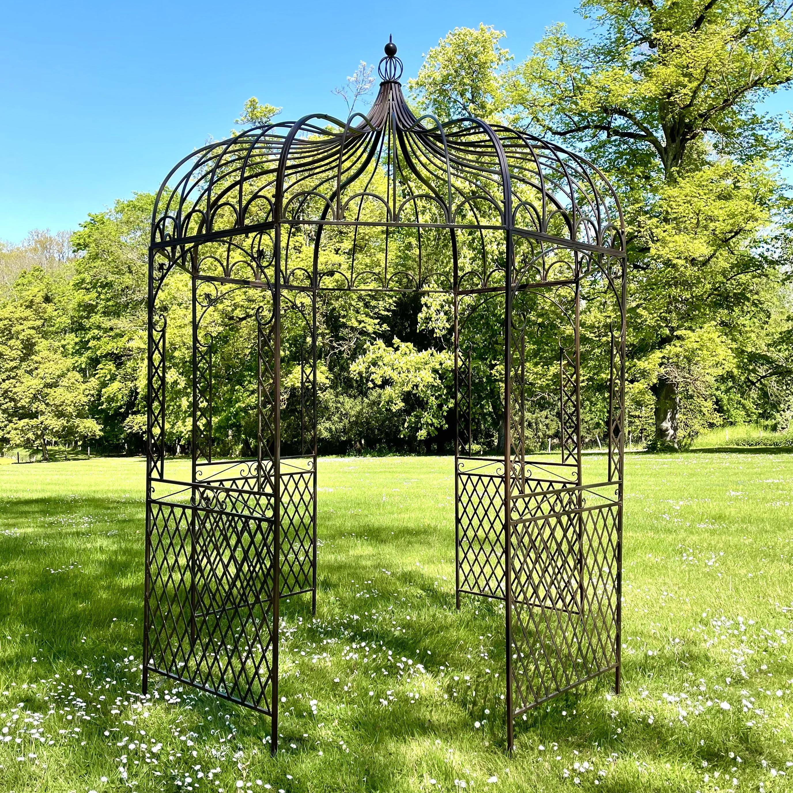HAPPYGRILL Garten-Tonnelle In Vogelkäfig-Form – 2,1x2,4 M, Metall Mit Rankgitter, Für Kletterpflanzen & Hochzeitsdeko