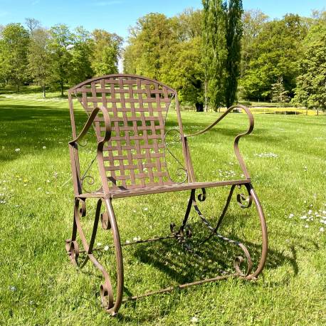 Rocking Chair Louisiane Marron Chaise Fauteuil de Jardin à Bascule Intérieur Extérieur en Métal Patiné 60x80x89cm
