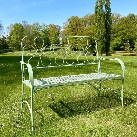 Banc Marguerite 2 Places Banquette de Jardin Fauteuil 2 Personnes en Métal Vert 51x91x112,5cm
