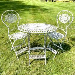 Salon de Jardin 2 Personnes Salon de Thé Bistrot 1 Table 2 Chaises Pliables en Fonte Grise