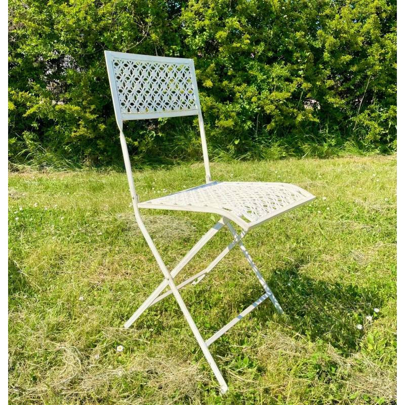 aubaho Salon de Jardin - 1 Table et 4 chaises - Fer - Style Antique - crème/ Blanc