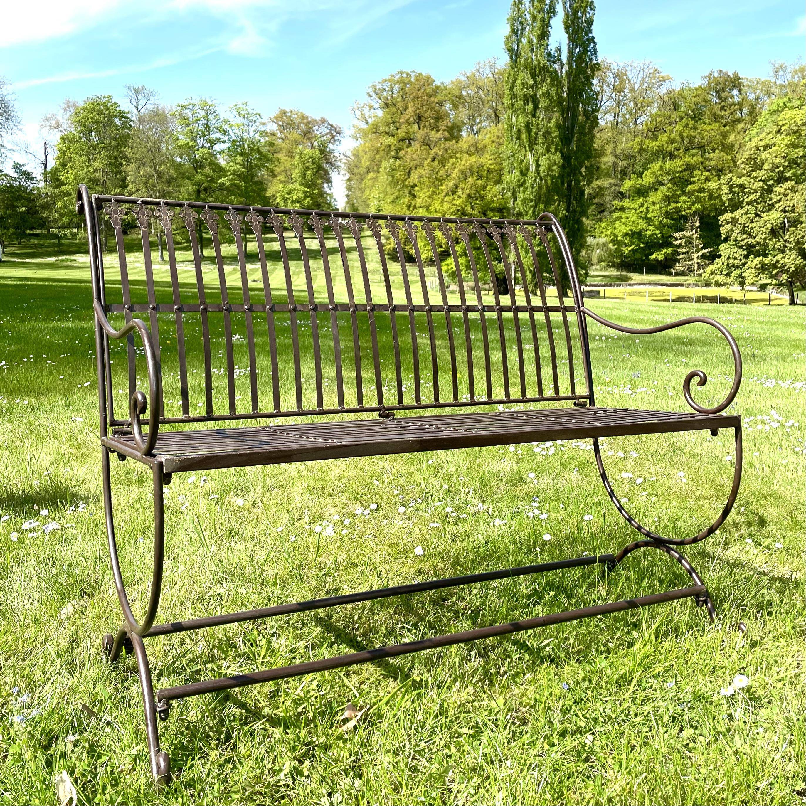 Yaheetech Banc de Jardin en Métal Banc Extérieur avec Dossier à Motif d