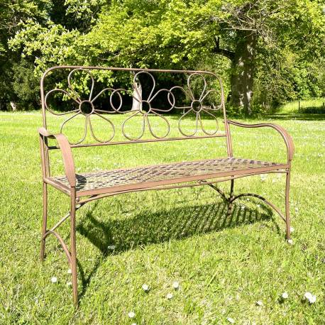 Banc Marguerite 2 Places Banquette de Jardin Fauteuil 2 Personnes en Métal Marron 51x91x112,5cm