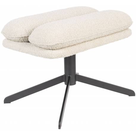 Pouf Tyler Zuiver Assise d'Appoint Moderne Repose-Pieds en Tissu Bouclette Crème et Métal Noir 44,5x47x60cm