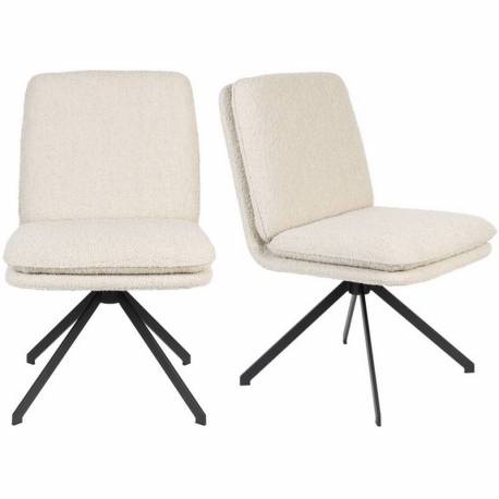 Lot de 2 Chaises Tyler Zuiver Assises de Table Pivotantes Sièges Modernes en Tissu Bouclette Crème et Métal Noir 47,5x64x84,5cm