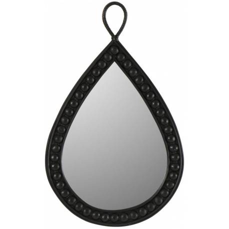 Miroir Goutte d'Eau Athezza Glace à Suspendre Décoration Murale en Bois Noir et Verre 3x58x92cm