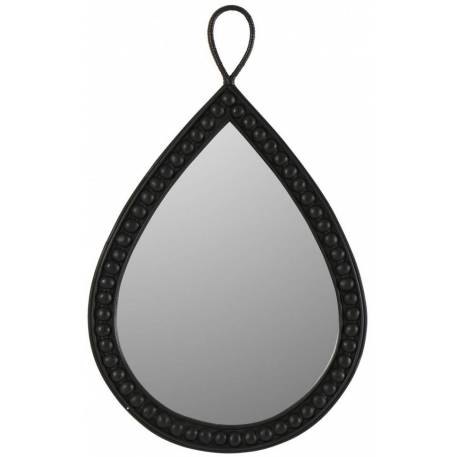 Miroir Goutte d'Eau Athezza Glace à Suspendre Décoration Murale en Bois Noir et Verre 3x48,5x79,5cm