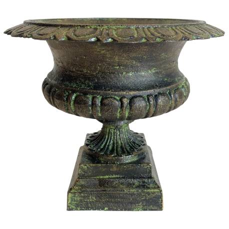 Vase Vasque Chambord Jardinière de Pilier Pot de Fleur Décoratif en Fonte Verte 27,5x31x31cm