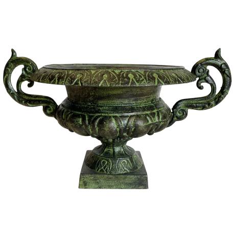 Grand Vase Vasque Chambord Jardinière de Pilier Pot de Fleur en Fonte Verte 47,5x55,5x80cm