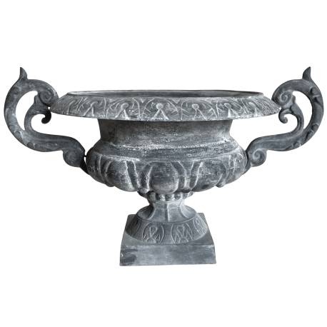 Grand Vase Vasque Chambord Jardinière de Pilier Pot de Fleur en Fonte Grise 47,5x55,5x80cm
