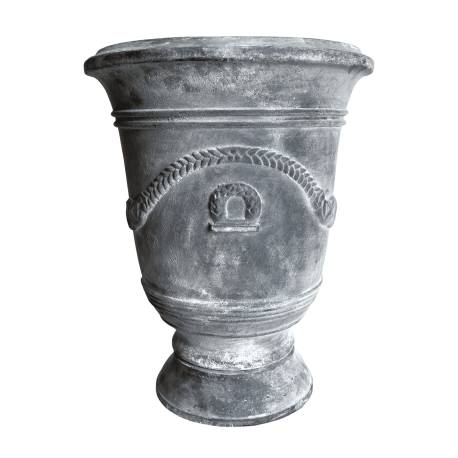 Vase Esprit Anduze Vasque Jardinière Pot de Fleurs Décoration Extérieure en Fonte Grise 40,5x40,5x51cm