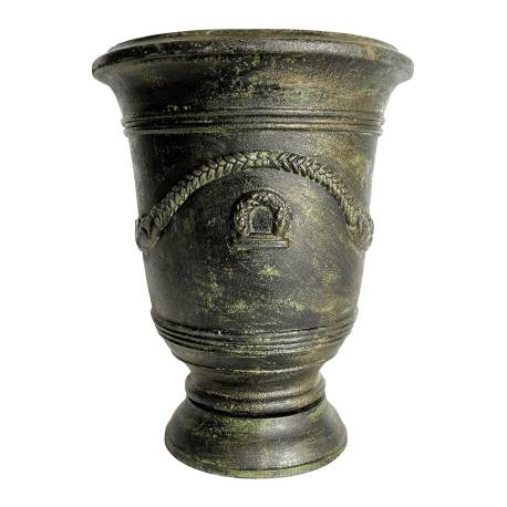 Vase Esprit Anduze Vasque Jardinière Pot de Fleurs Décoration Extérieure en Fonte Vert Anglais 40,5x40,5x51cm