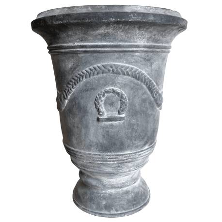 Vase Esprit Anduze Vasque Jardinière Pot de Fleurs Décoration Extérieure en Fonte Grise 55,5x55,5x71cm