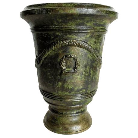 Vase Esprit Anduze Vasque Jardinière Pot de Fleurs Décoration Extérieure en Fonte Vert Anglais 55,5x55,5x71cm