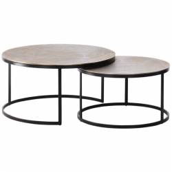 Lot de 2 Tables Basses Lucerne Athezza Table Gigogne en Métal Noir et Fonte d'Aluminium Couleur Laitonnée 45x87x87cm