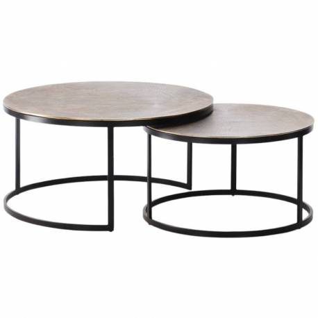 Lot de 2 Tables Basses Lucerne Athezza Table Gigogne en Métal Noir et Fonte d'Aluminium Couleur Laitonnée 45x87x87cm